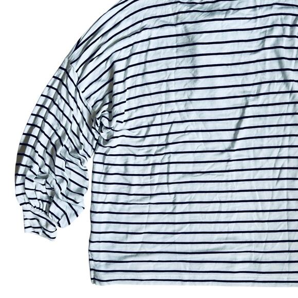 Cabi Women’s Sz M Navy White Stripe Tie Neck Top Knit Stretch Relax Game Day - Picture 11 of 13